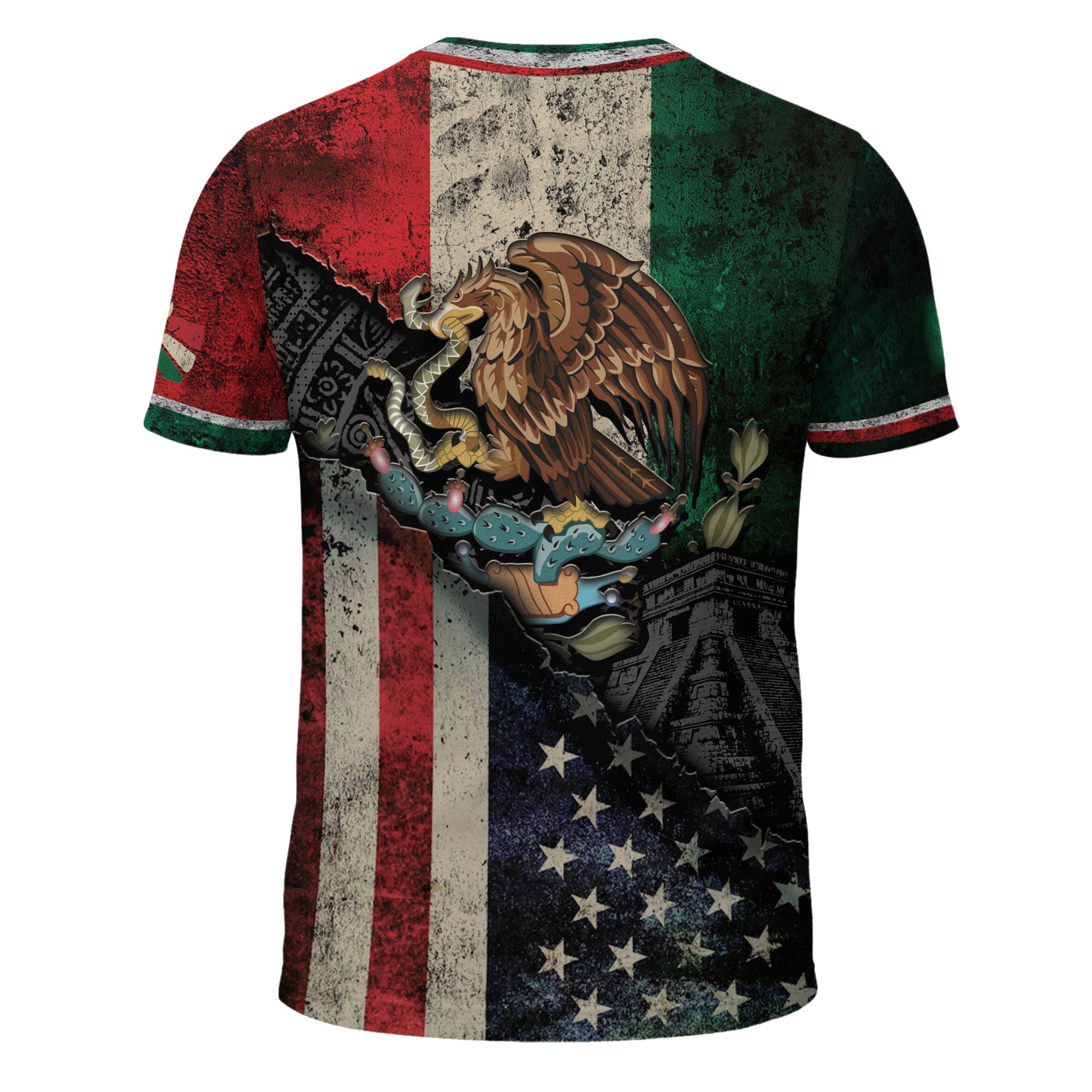 Mexico USA Flag Eagle Aztec Pyramid Vintage Heritage Unity Pride Shirt