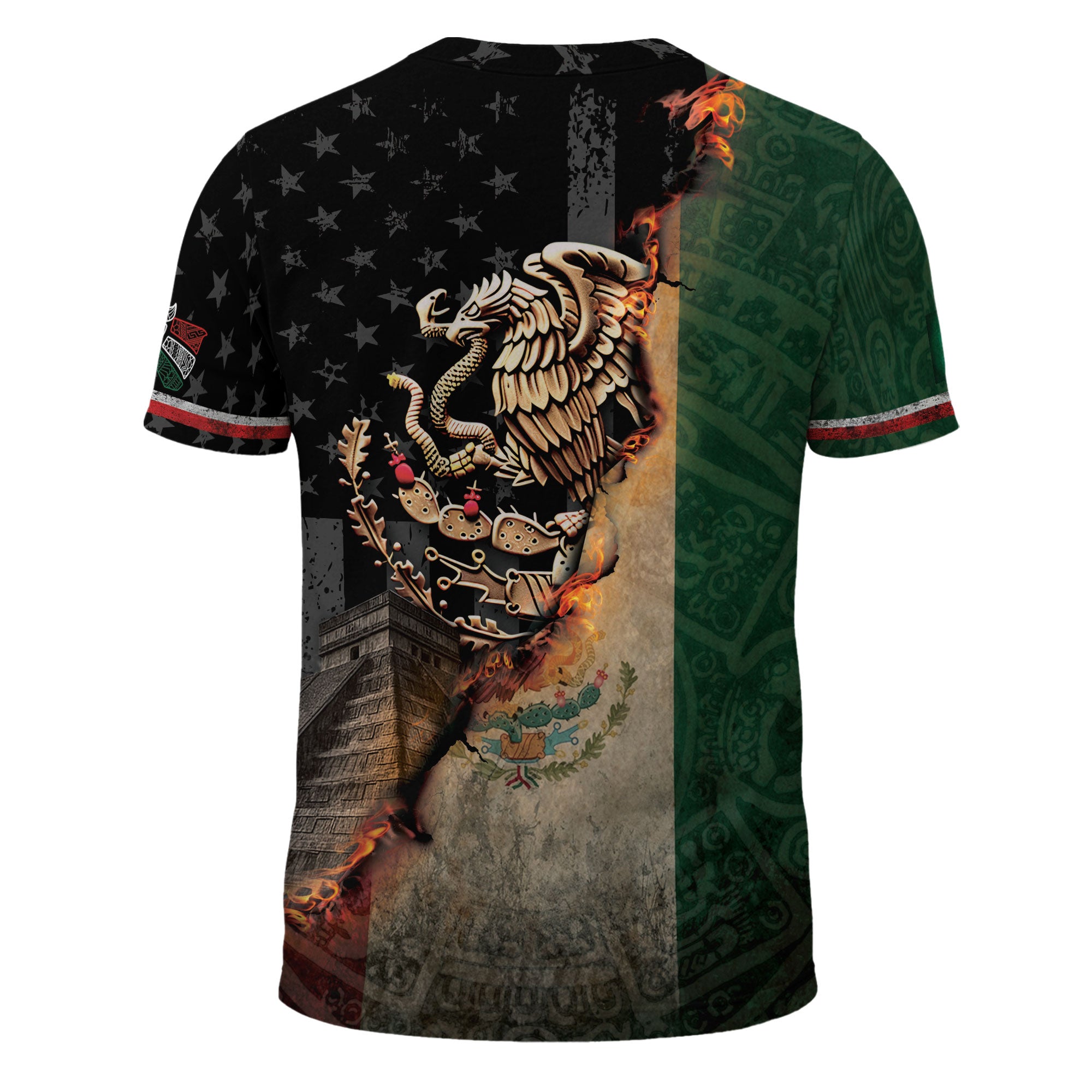 Mexico Flag Golden Eagle Fire Aztec Pyramid Heritage Power Pride Shirt