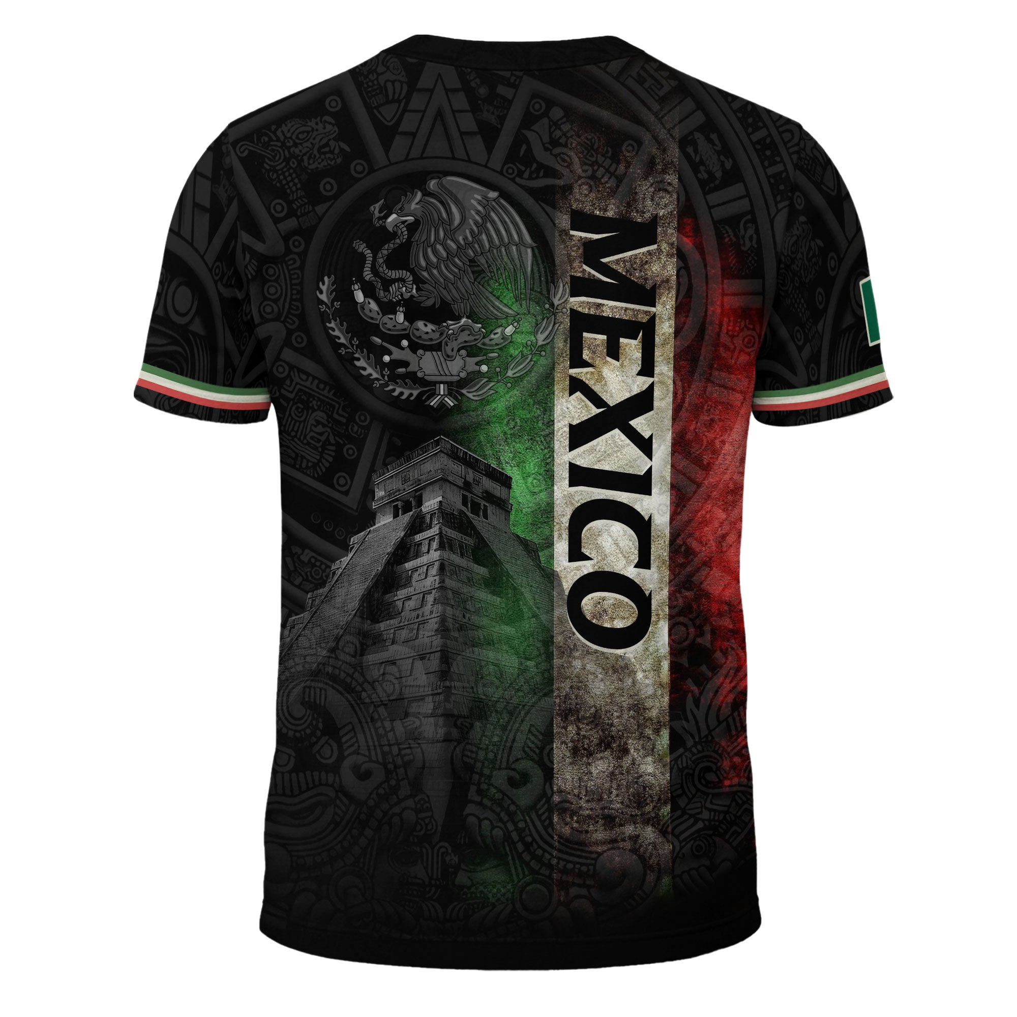 Camisa con bandera de México, águila vibrante, serpiente y rayas verticales, estilo Heritage Pride