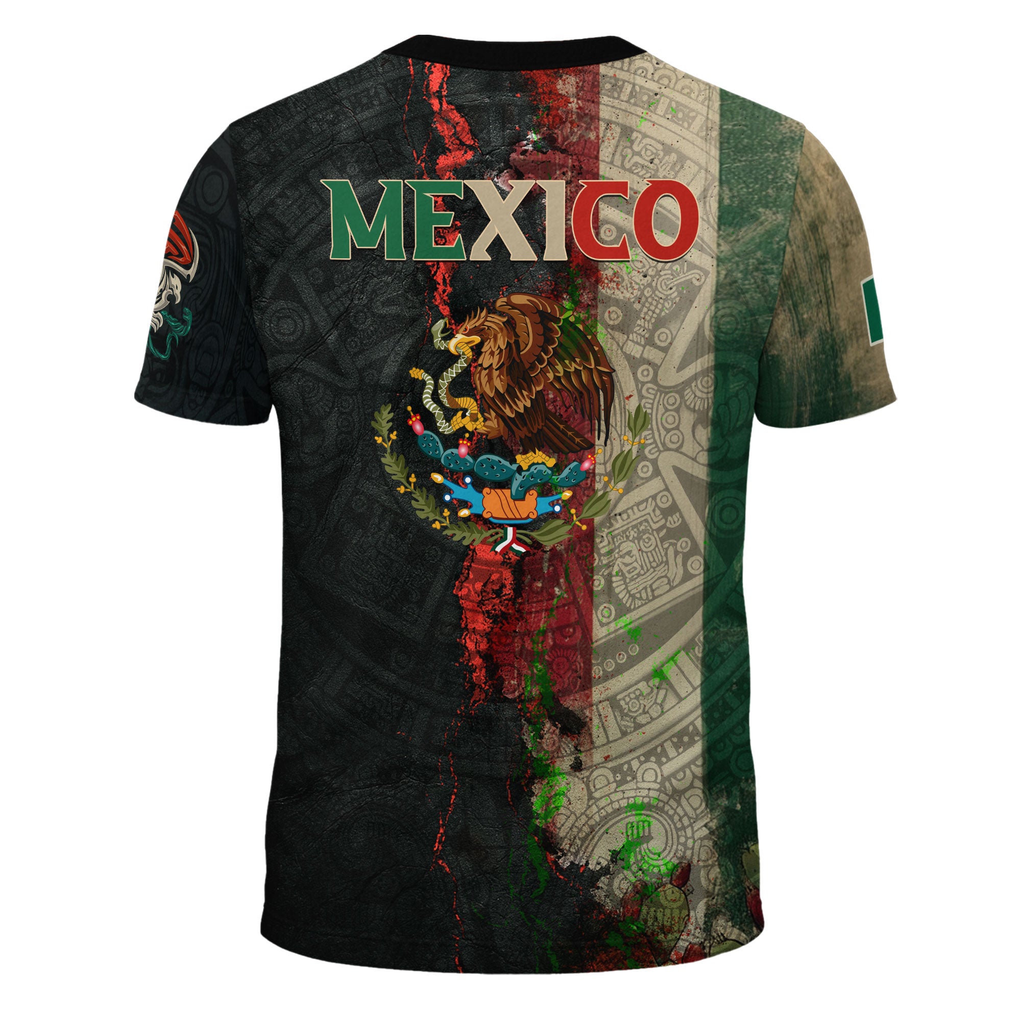 Camisa para hombre con bandera de México, cabeza de águila, guerrero azteca, arte oscuro, legado, orgullo