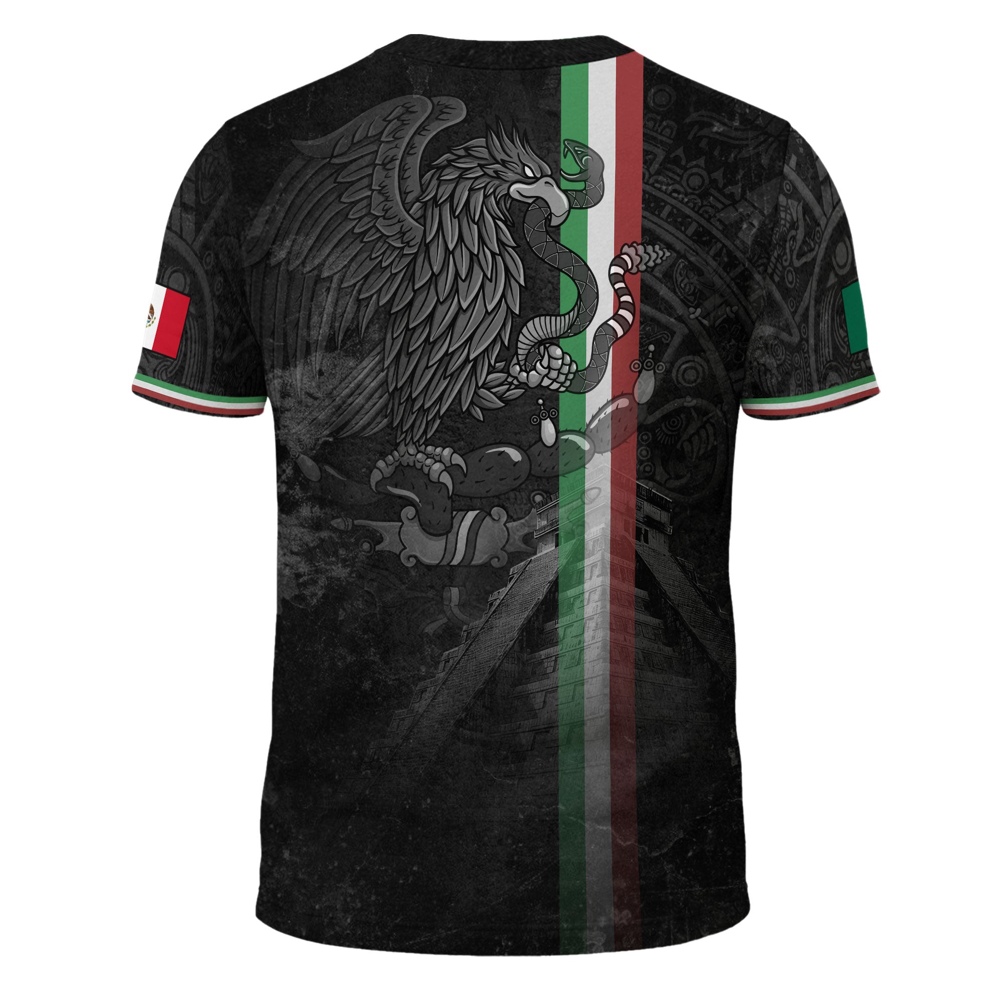 Camiseta de calle con la bandera de México, manos en oración, Guadalupe, legado azteca, orgullo