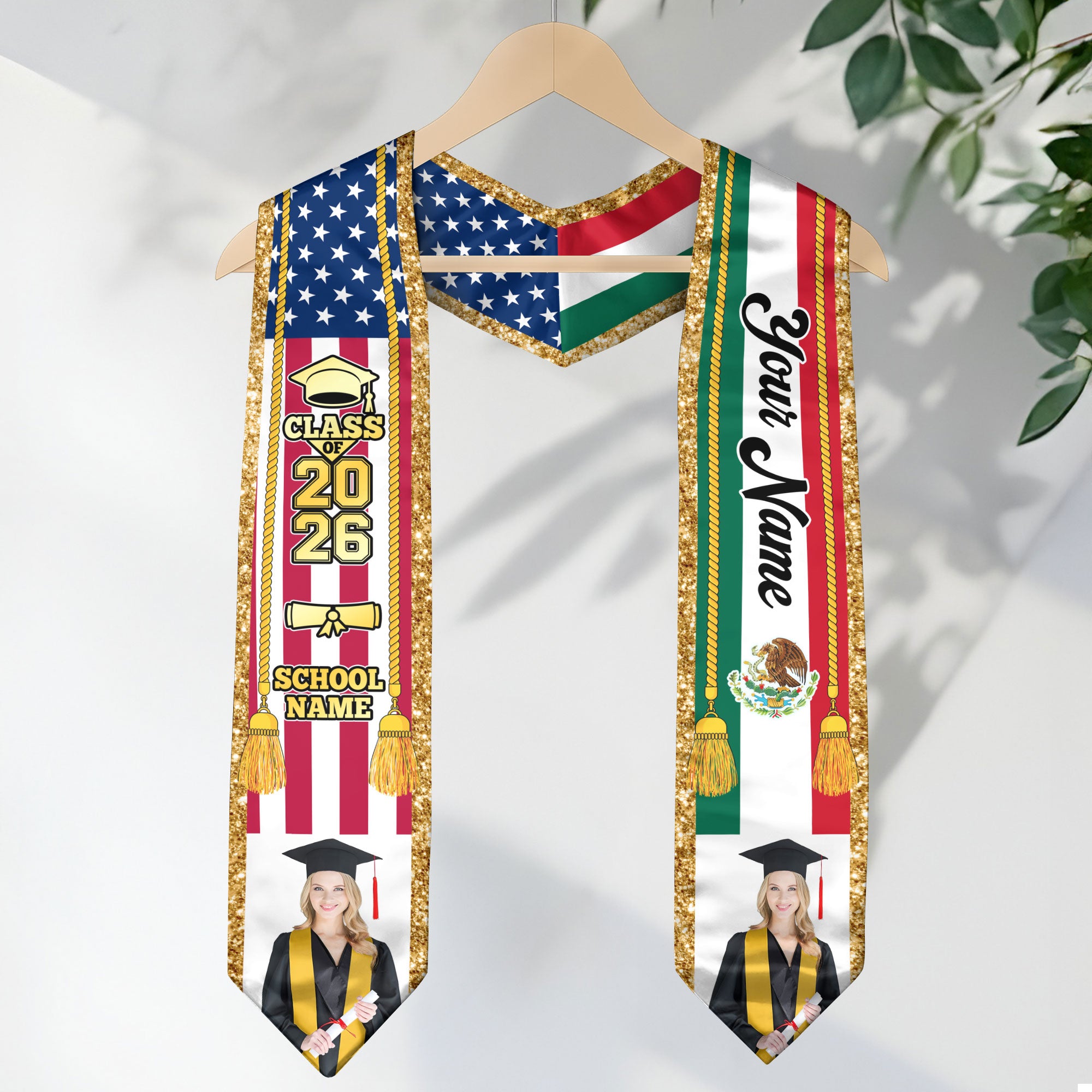 Personalized Mexican Sash 2026 for Graduation, Custom Photo Mexico Stole for Graduate