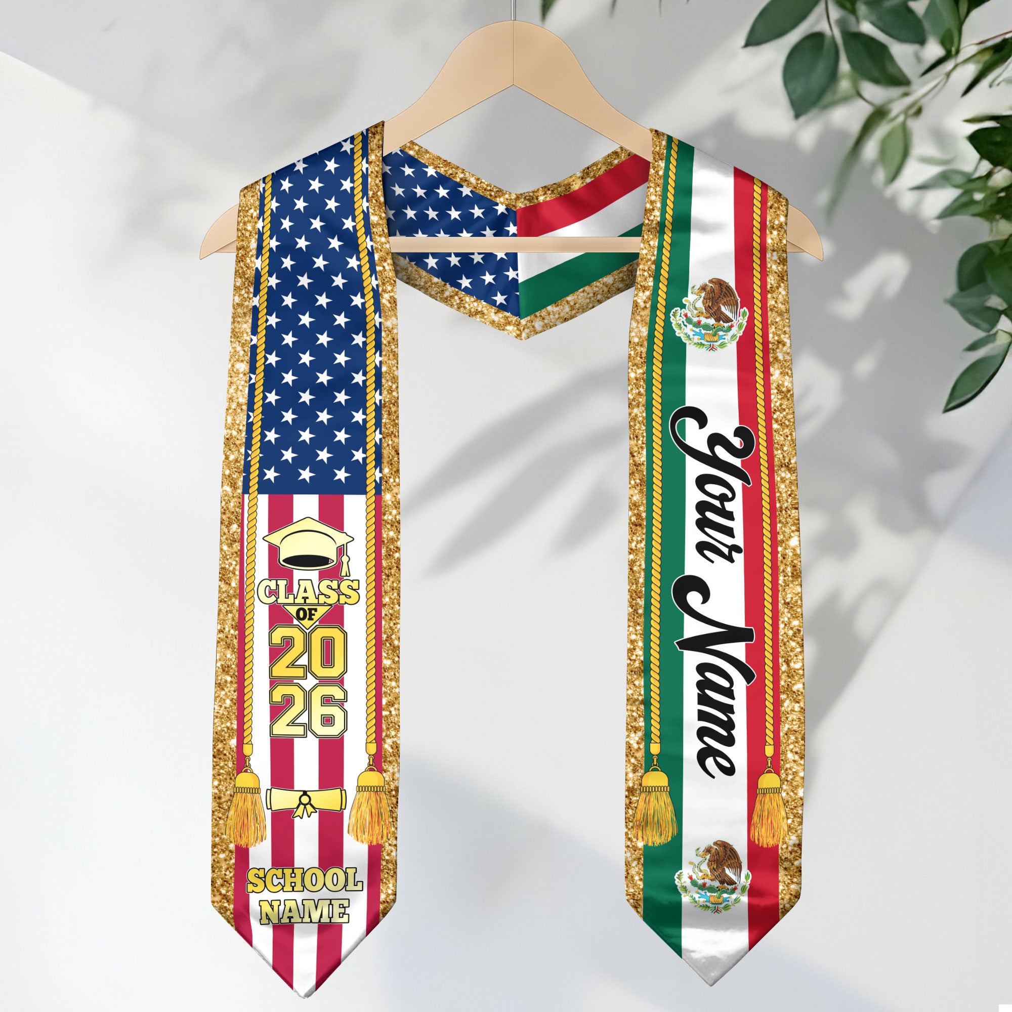 Custom Mexico Graduation Stole 2026, Personalized Mexican Sash for Graduate