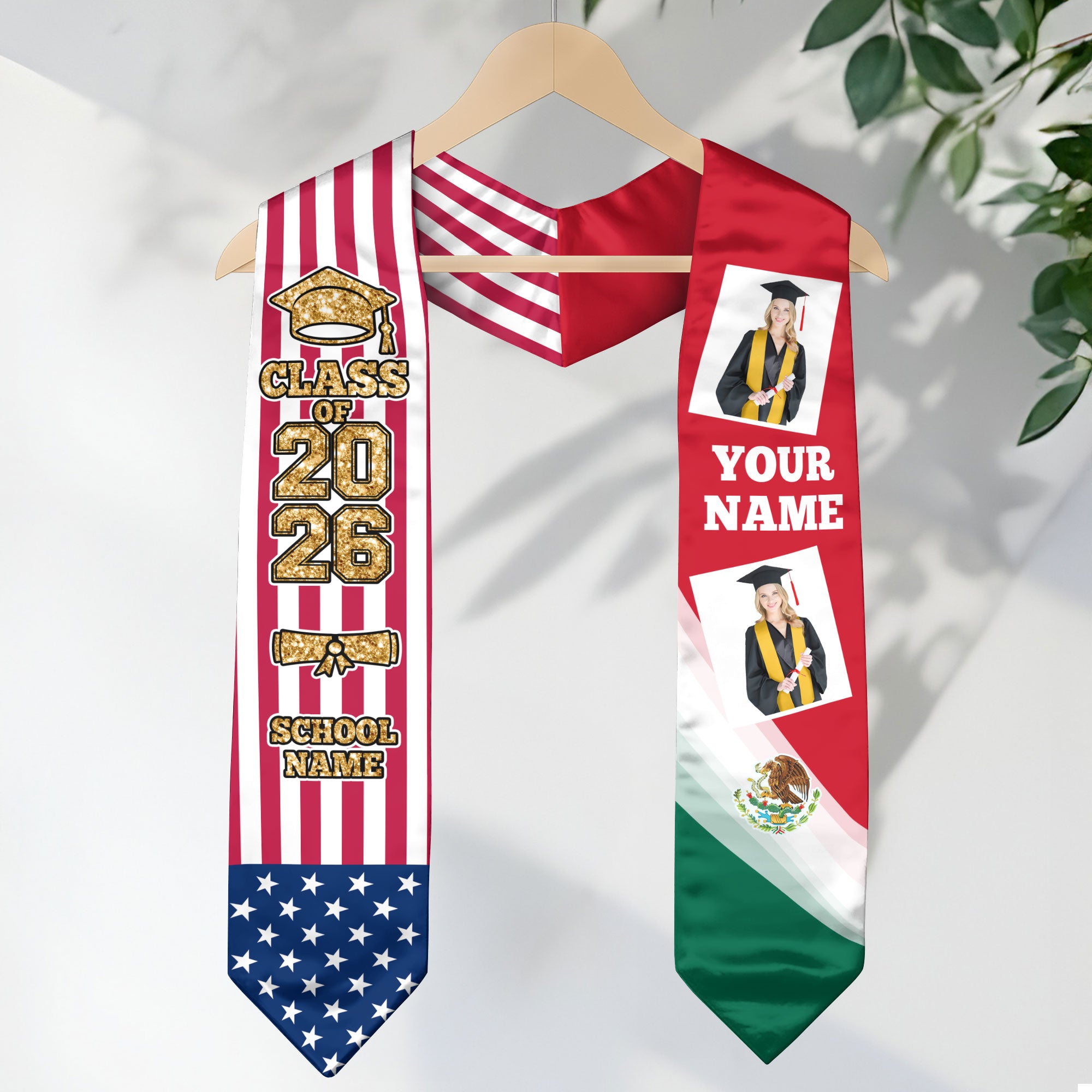 Custom Mexican Graduation Sash 2026 for Graduate, Personalized Mexico Stole with Photo