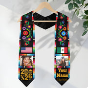 Personalized Mexico Graduation Sash 2026, Custom Photo Mexican Stole for Graduate