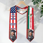 Custom Mexican Graduation Stole 2026 USA Mexico Flag Photo Class Cap School Name