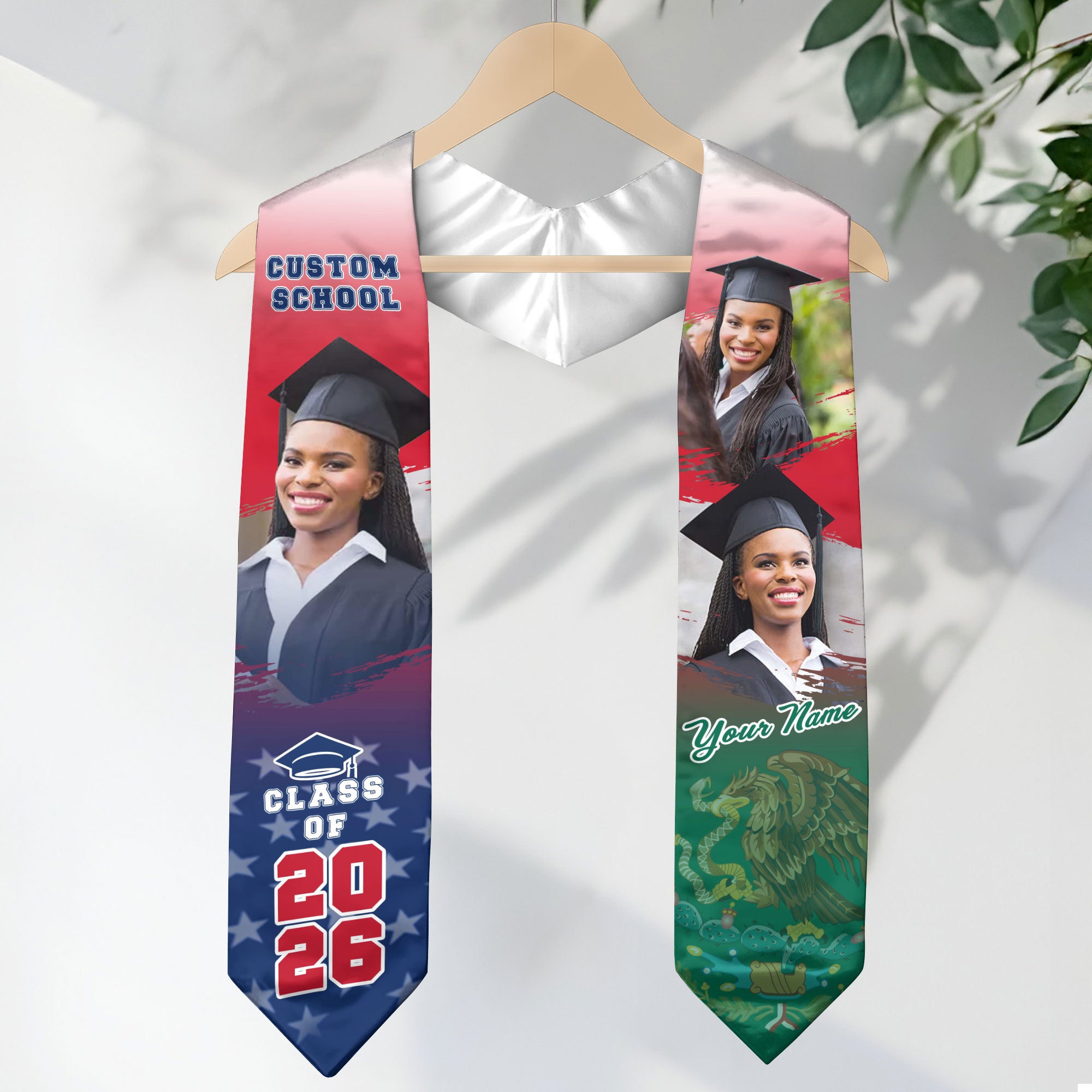 Custom Mexican Graduation Stole 2026 Mexico USA Flag Photo Graduation Sash