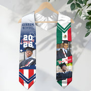 Custom Mexican Graduation Stole 2026 USA Flag Mexico Flag Photo Class School