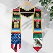 Custom Mexican Graduation Stole 2026 USA Mexico Flag Serape Gold Trim Sash