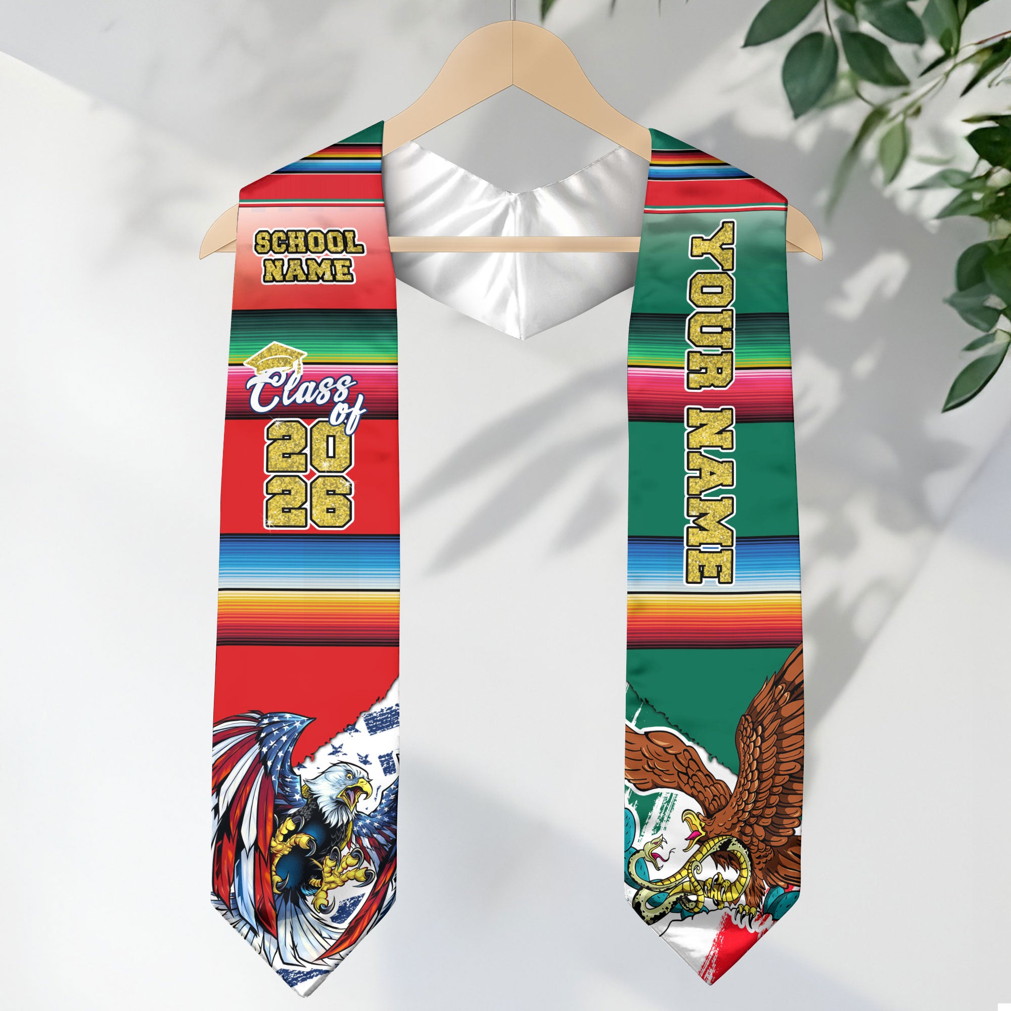 Custom Mexican Graduation Stole 2026 USA Mexico Flag Serape Class Cap Sash