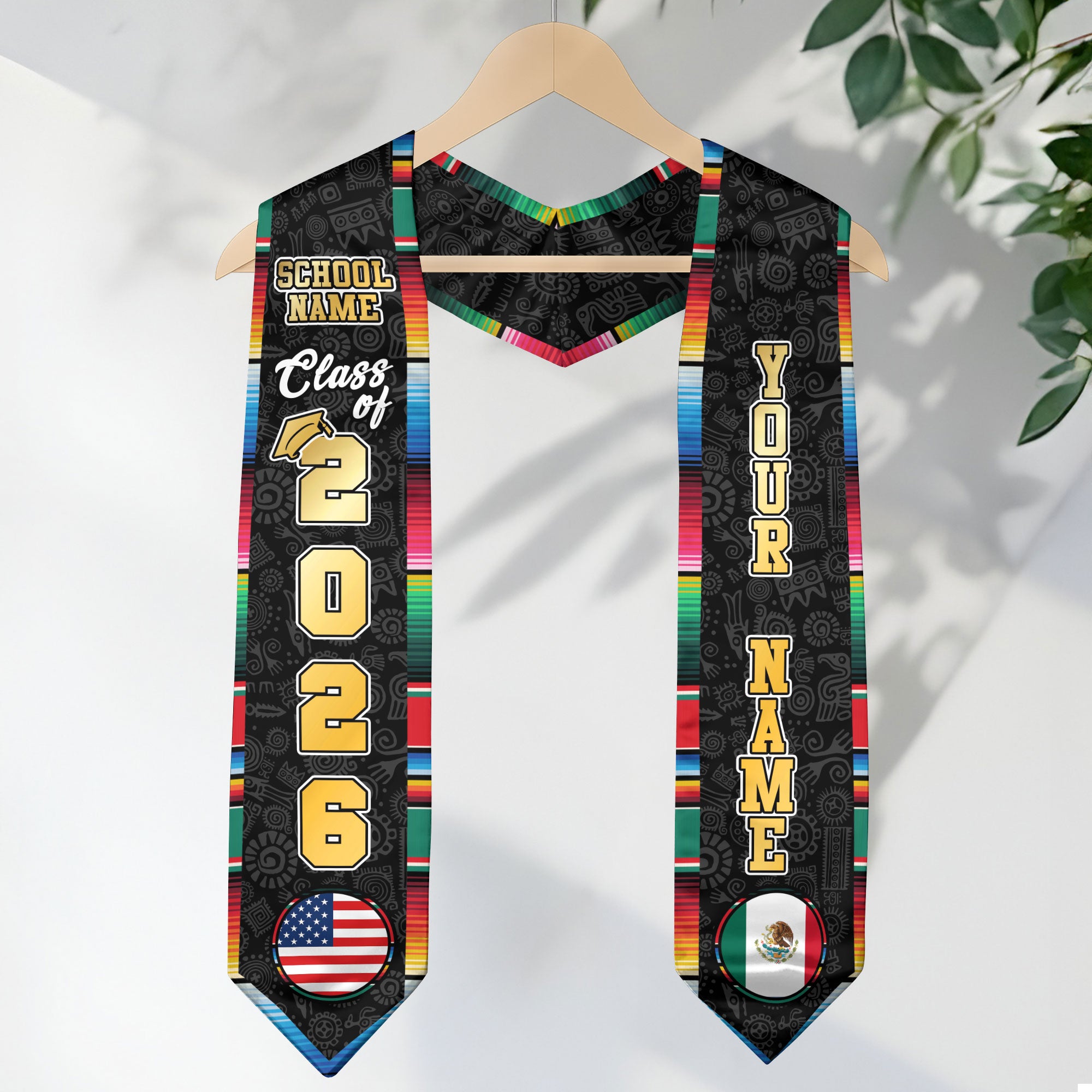 Custom Mexican Graduation Stole 2026 USA Mexico Flag Serape Eagle Emblem