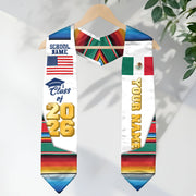 Custom Mexican Graduation Stole 2026 Aztec Pattern USA Mexico Flag Sash