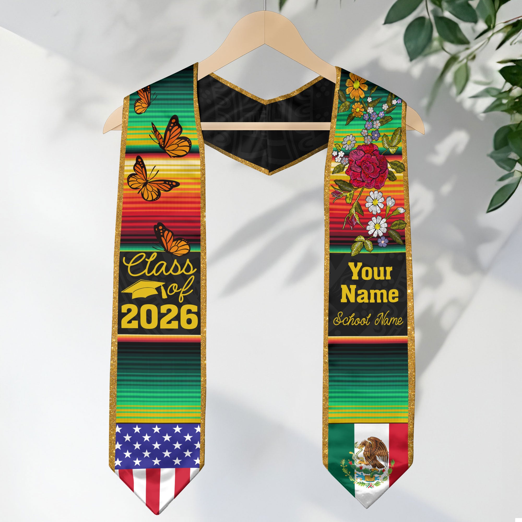 Mexico Graduation Sash 2026, Custom Mexican Stole Personalized for Graduate