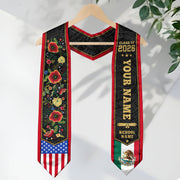 Custom Mexican Graduation Sash 2026, Mexican American Flag Stole, Mexico Grad