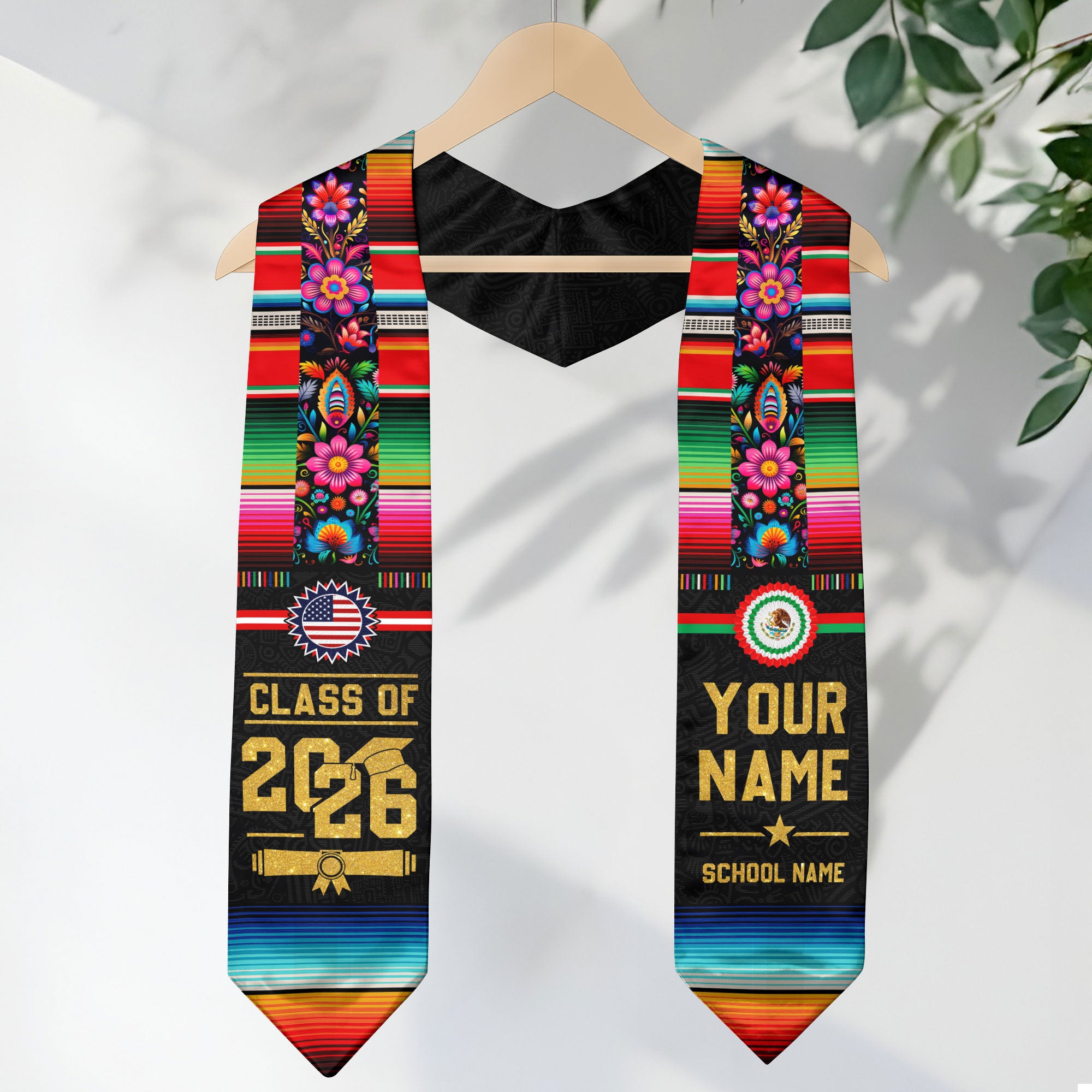 Mexican American Flag Graduation Sash 2026, Mexico Graduation Stole, Made to Order