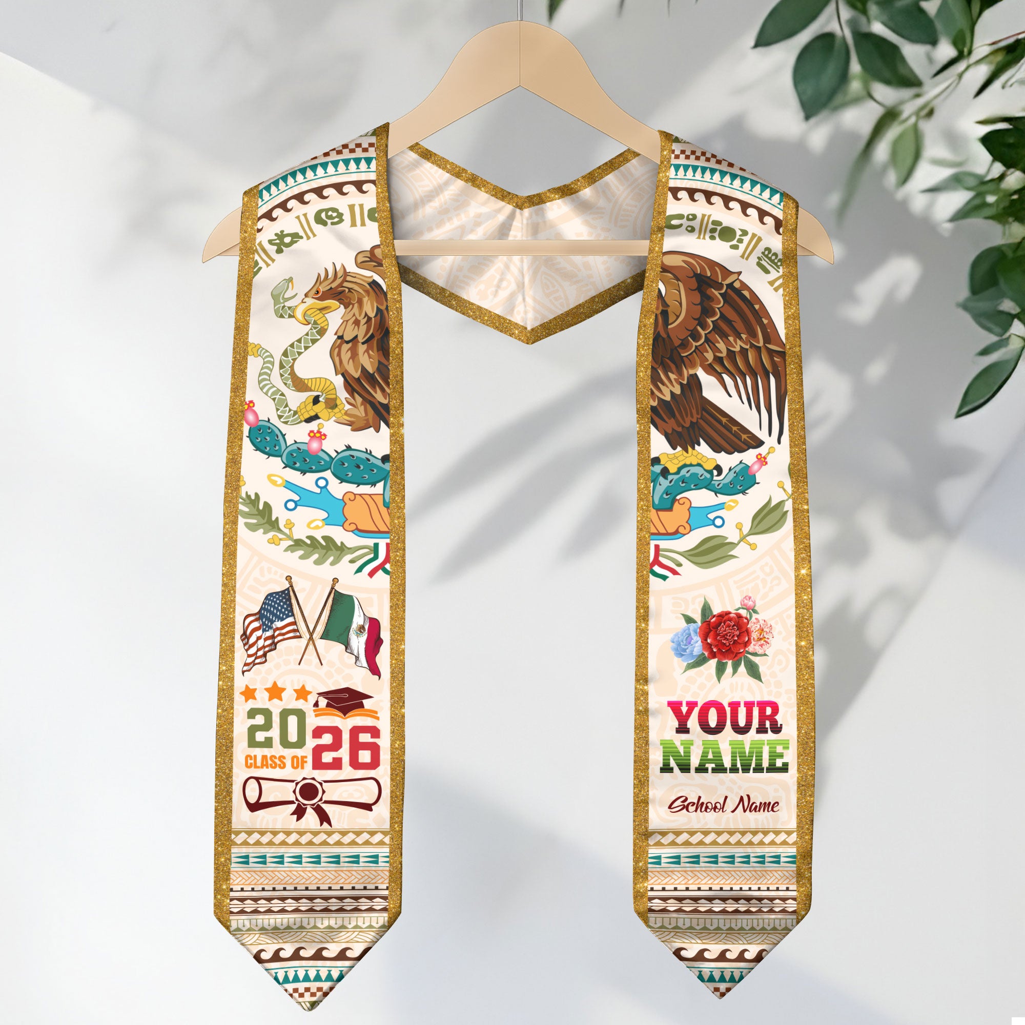 Custom Mexico Graduation Stole 2026, Personalized Mexican Sash for Graduate, Elegant Graduation Stole for Mexican Graduate