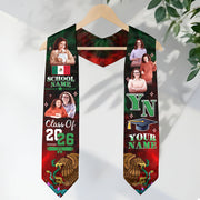 Custom Photo Mexico Aztec Graduation Stole 2026, Mexican Graduate Sash Honoring Heritage