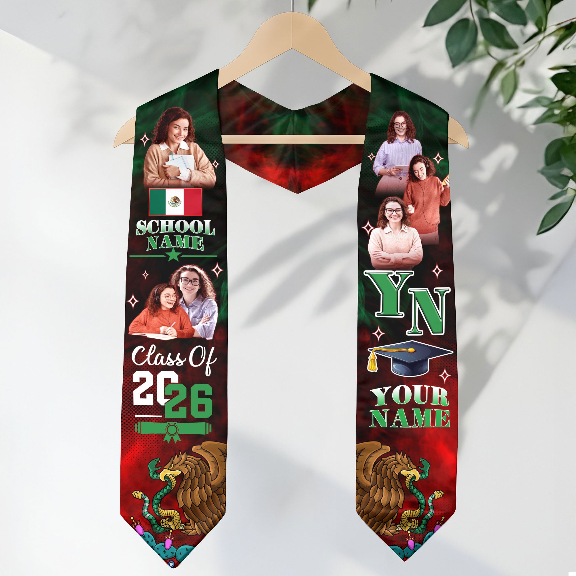 Custom Photo Mexico Aztec Graduation Stole 2026, Mexican Graduate Sash Honoring Heritage