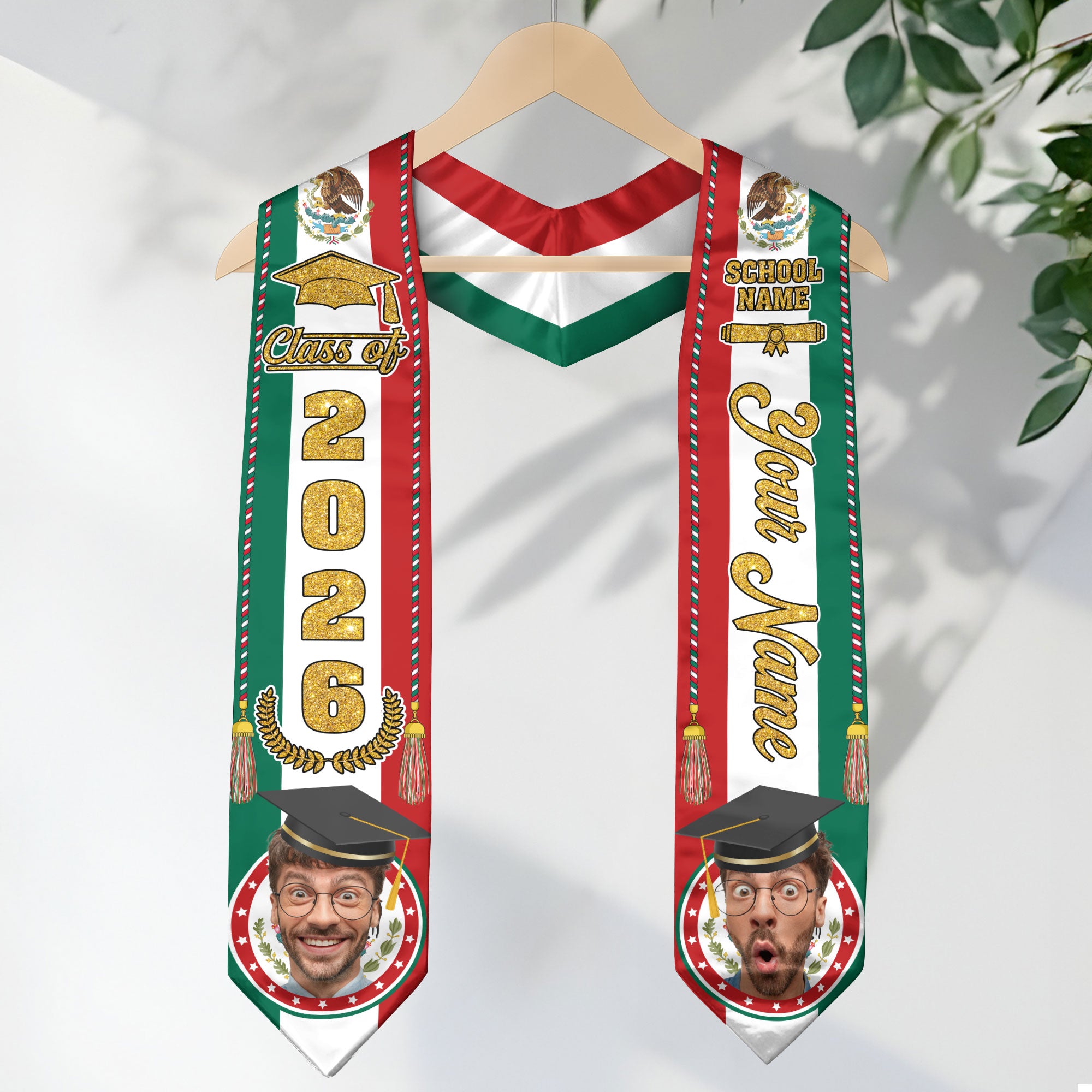Custom Photo Mexican Aztec Stole 2026, Graduation Sash for Graduate Celebrating Mexico Pride