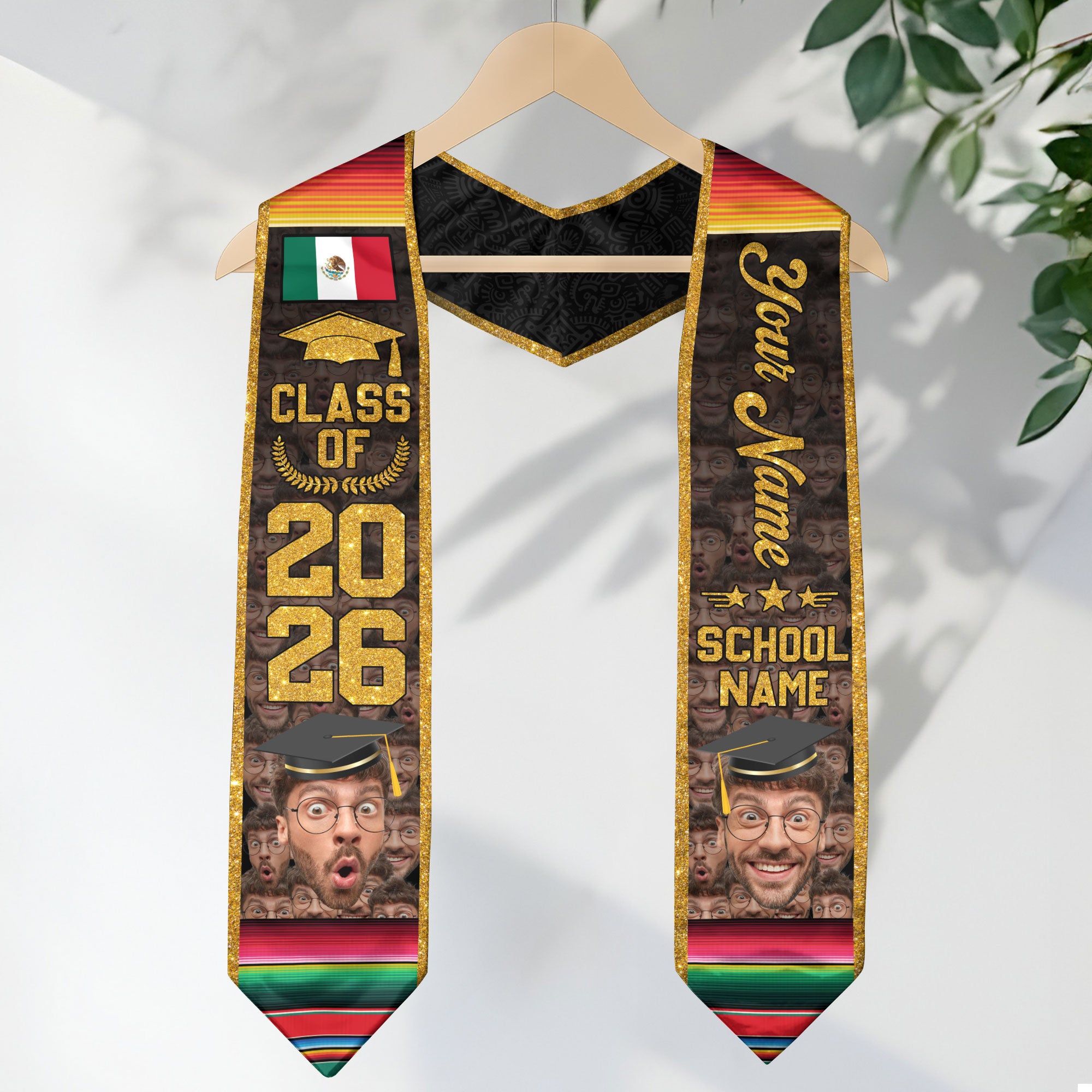 Aztec Mexico Graduation Stole 2026, Custom Photo Mexican Sash for Graduate Achievement