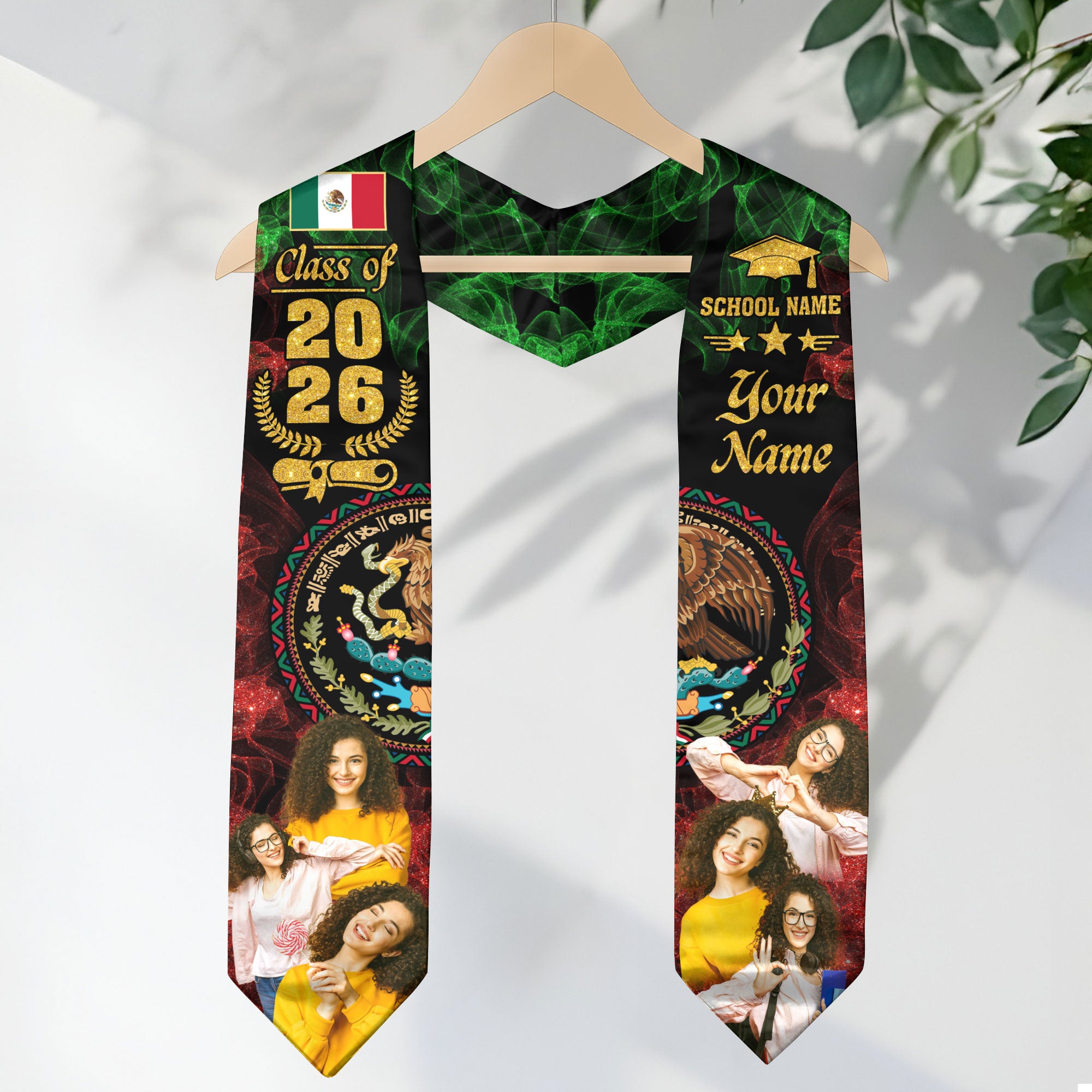 Mexican Aztec Custom Photo Stole 2026, Graduation Sash Mexico for Proud Graduate