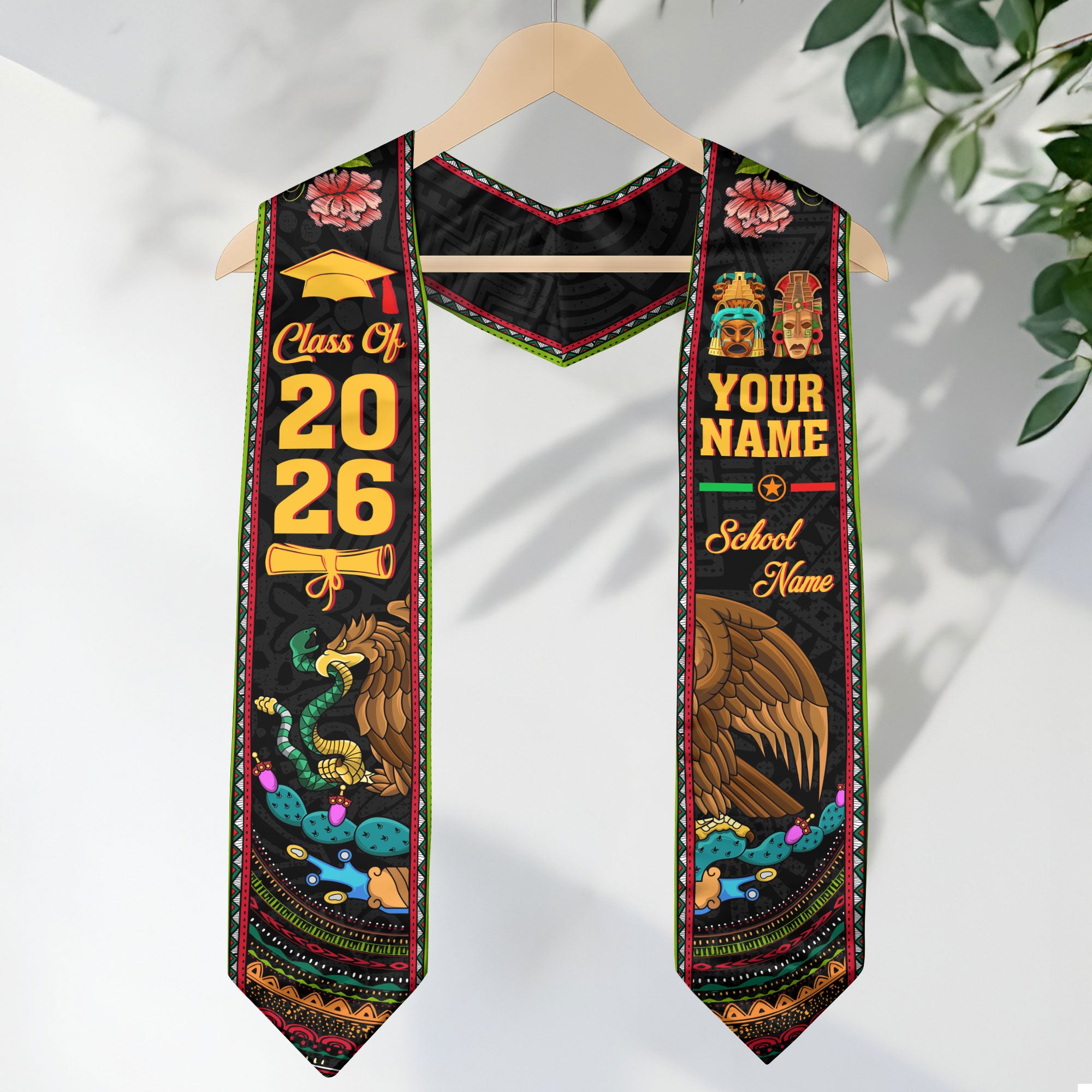 Mexican Mexico Aztec Graduation Stole 2026, Custom Sash for Graduate Ceremony