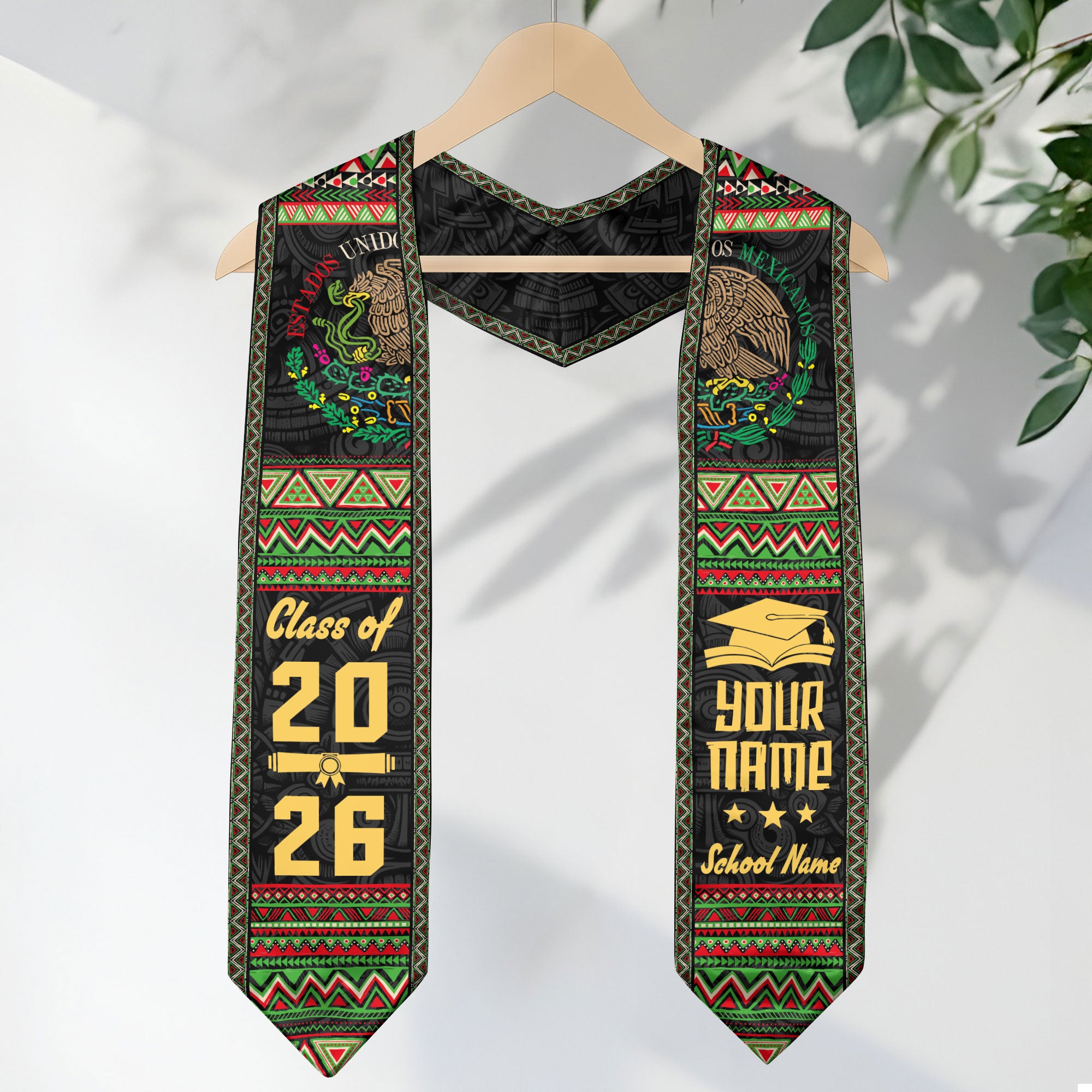 Custom Mexico Graduation Stole 2026 Aztec, Mexican Sash for Graduate Pride