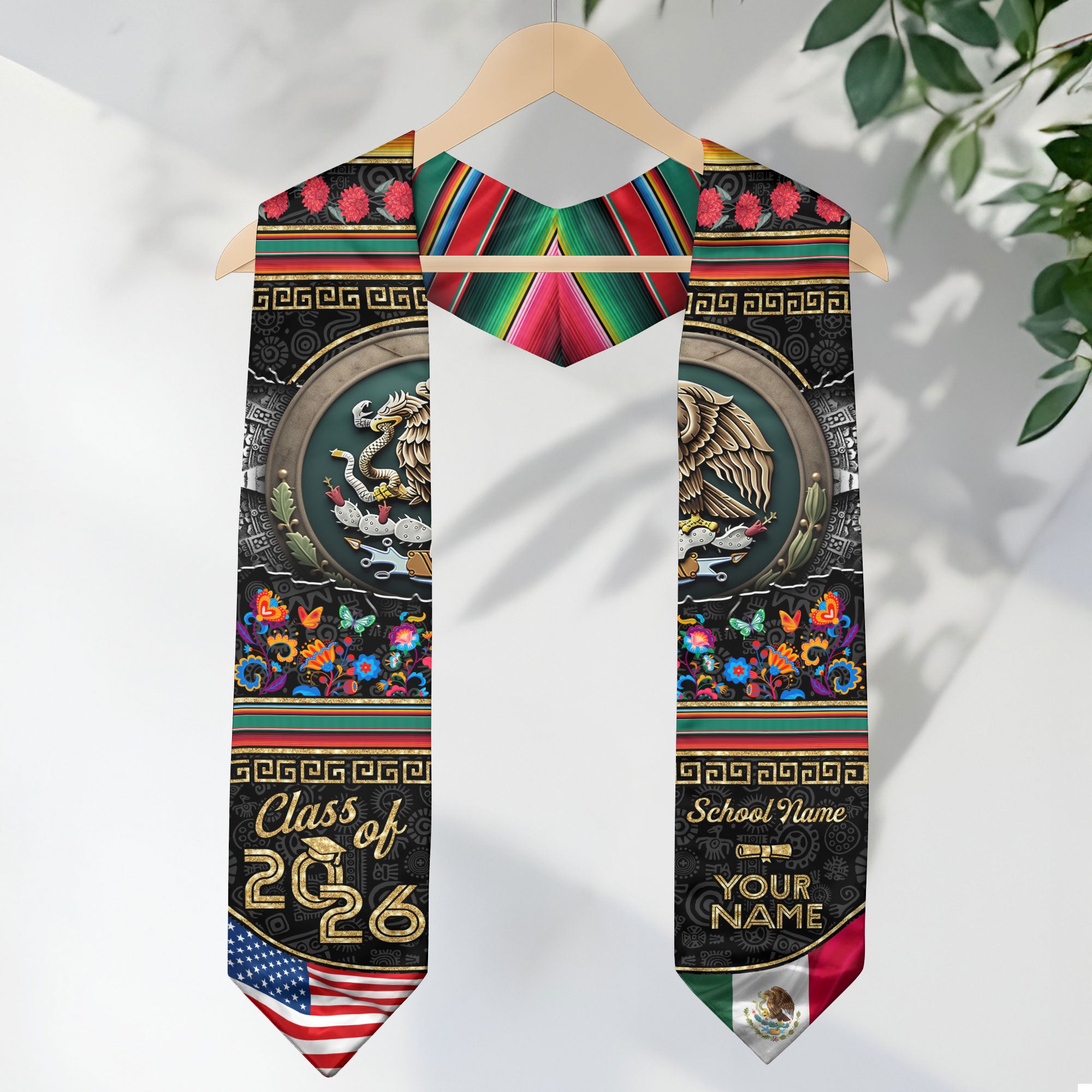 Personalized Mexico Graduate Stole 2026, Custom Mexican Sash for Graduation
