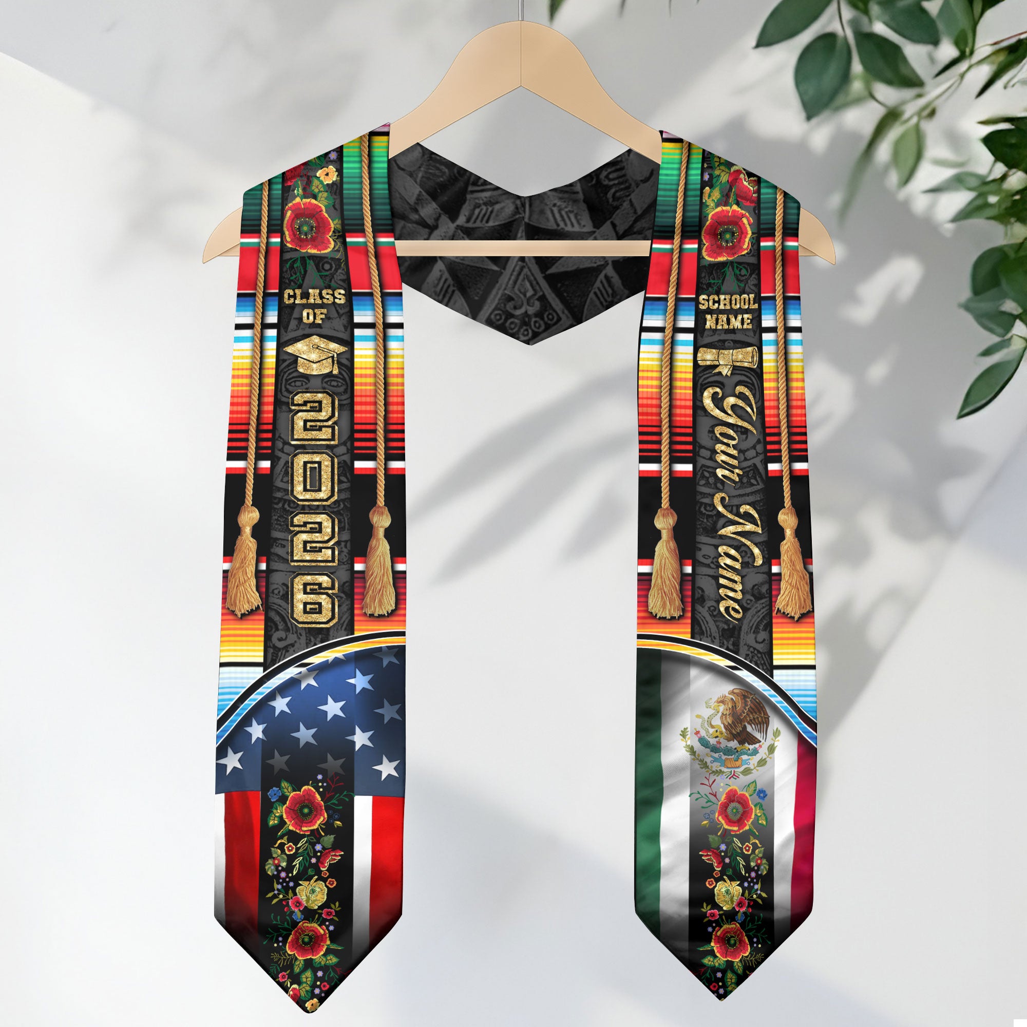 Personalized Mexico Graduation Stole 2026, Custom Mexican Sash for Class Graduate