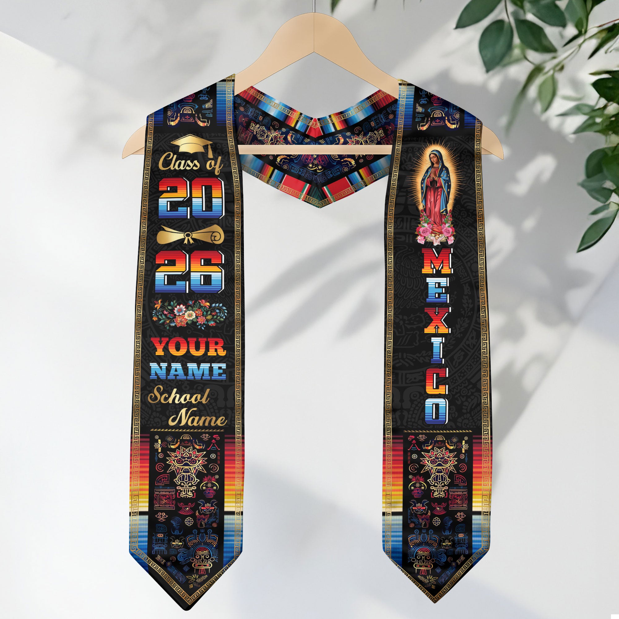 Mexican Aztec Graduation Stole 2026, Custom Mexico Sash for Graduate Celebration