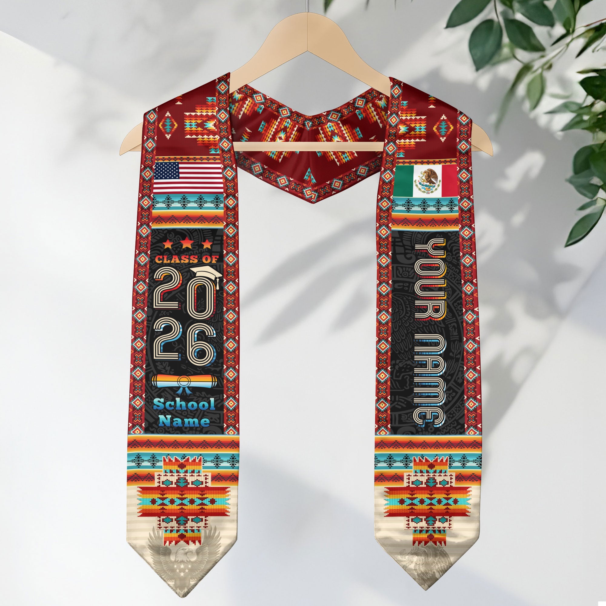 Custom Mexico Aztec Sash 2026, Mexican Graduation Stole for Graduate Day