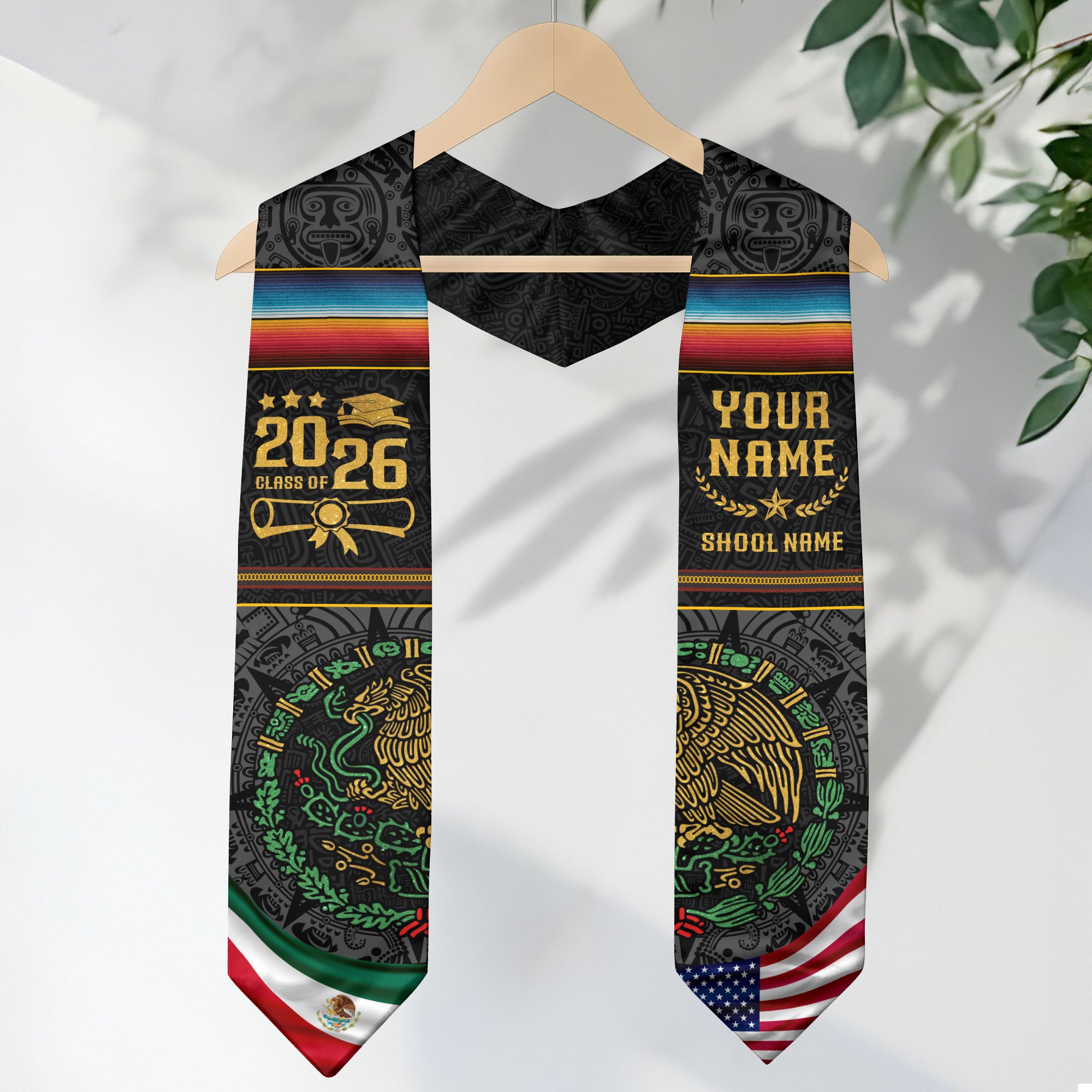 Custom Graduation Sash Mexico Aztec 2026, Mexican Stole for Graduate Recognition