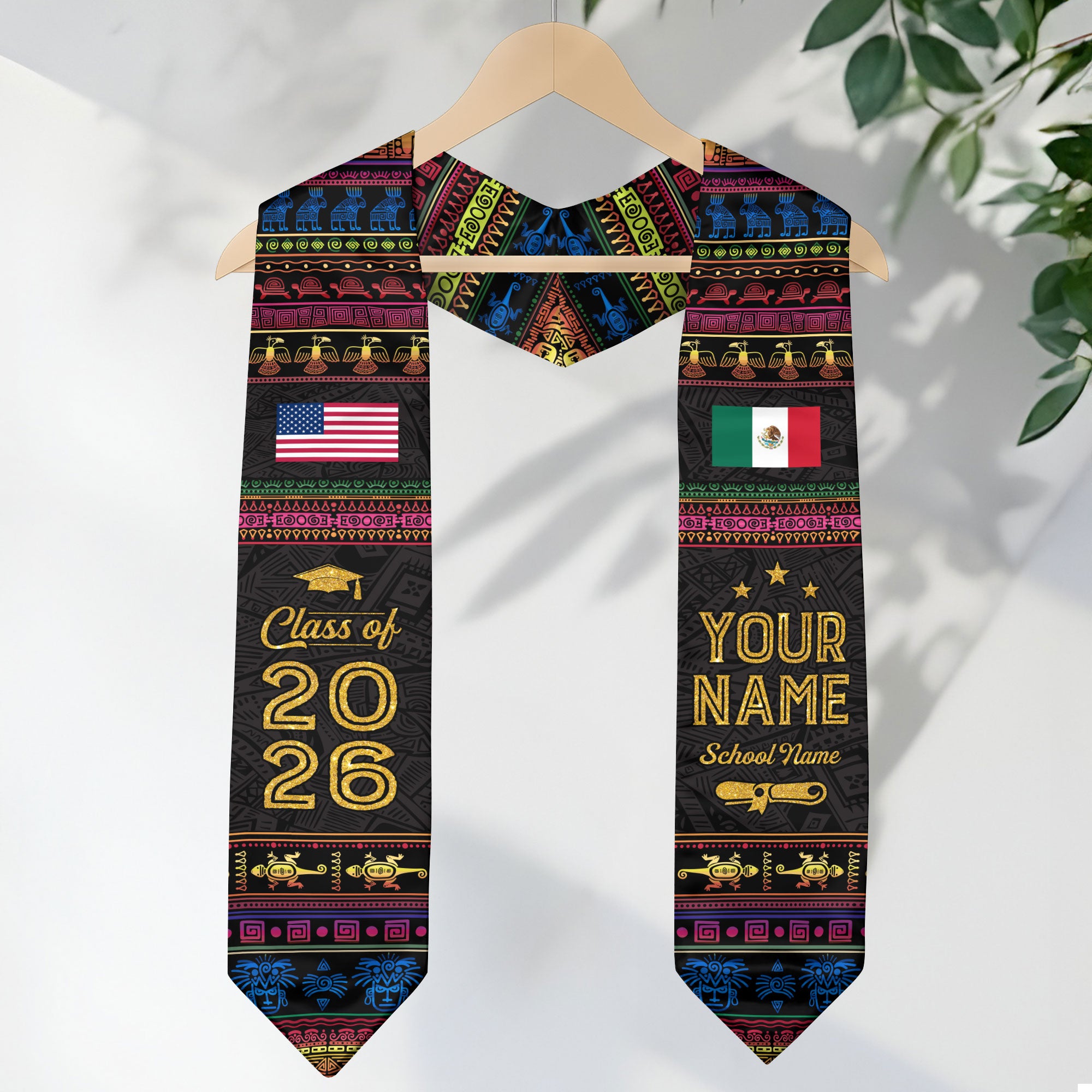 Mexico Mexican Aztec Custom Stole 2026, Graduation Sash for Graduate Pride