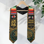 Personalized Class of 2026 Graduation Stole – Black & Gold USA Mexico Heritage Senior Sash with Serape Accent