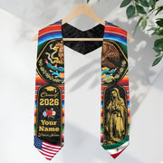 Class of 2026 Heritage Graduation Stole – Personalized USA & Mexico Sash with Golden Virgen & Eagle Crest