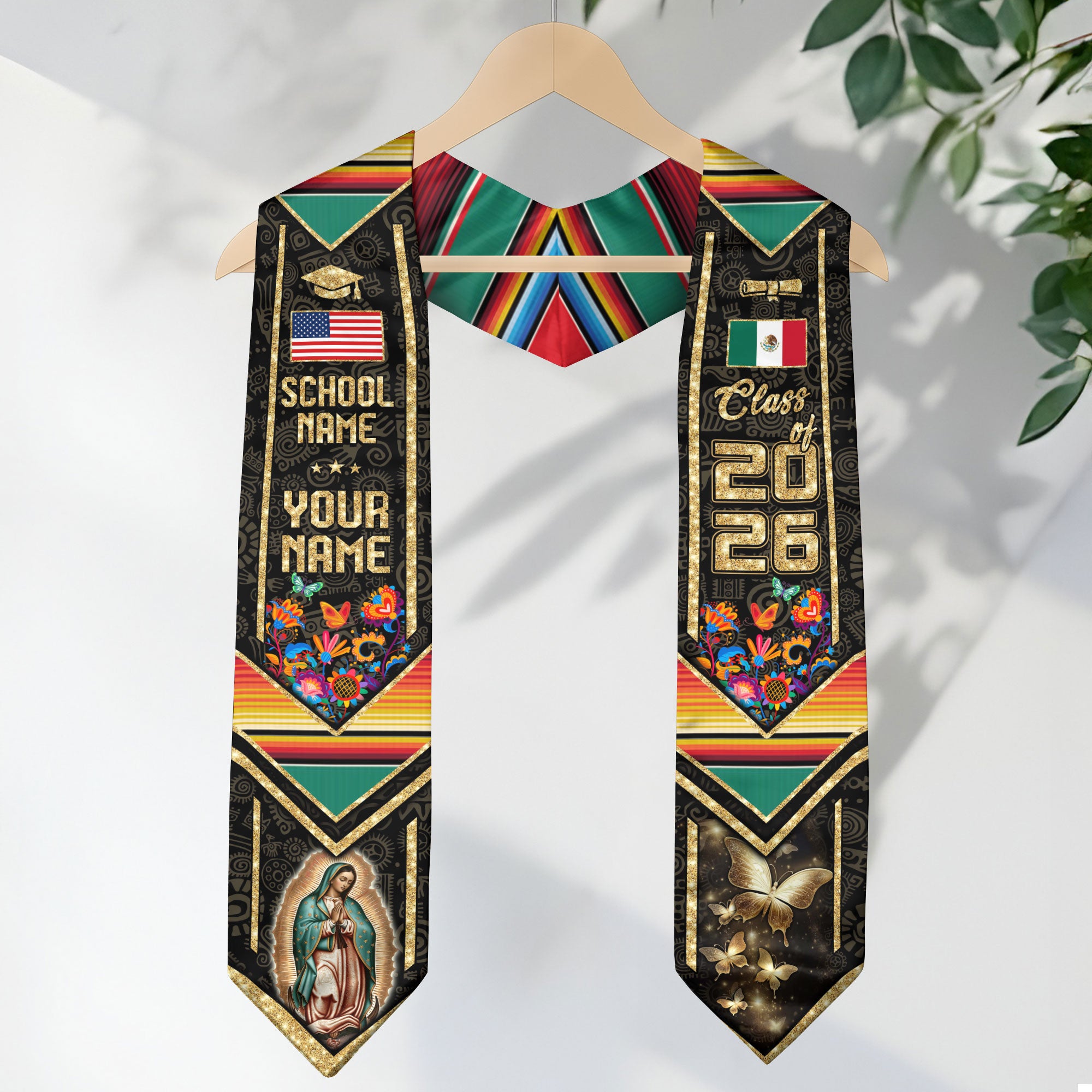 Custom Virgen de Guadalupe 2026 Graduation Stole – Personalized Mexican Heritage Class Sash