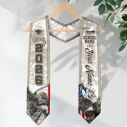 Class of 2026 Silver Graduation Stole – USA & Mexico Pride Senior Sash with Eagle & Statue Design