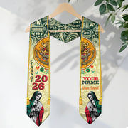 Custom Aztec Sun & Virgen Graduation Stole 2026 – Personalized Class of 2026 Senior Sash with School Name