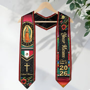 Custom Virgen de Guadalupe Christian Graduation Stole 2026 – Personalized Class of 2026 Senior Sash with Cross & Floral Design