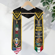 Custom USA Mexico Heritage Graduation Stole 2026 – Personalized Senior Sash with Eagle Crest & National Flag Design