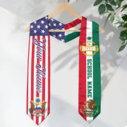 Mexican Graduation Stole Custom Name Mexico Sash USA Mexico Flag Eagle Emblem 2026