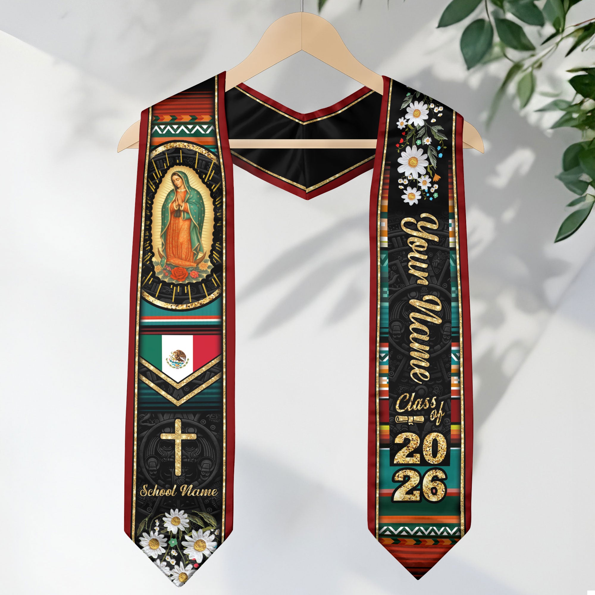 Customized Mexican Graduation Stole with National Flag Design, Graduation Sash for Class of 2026
