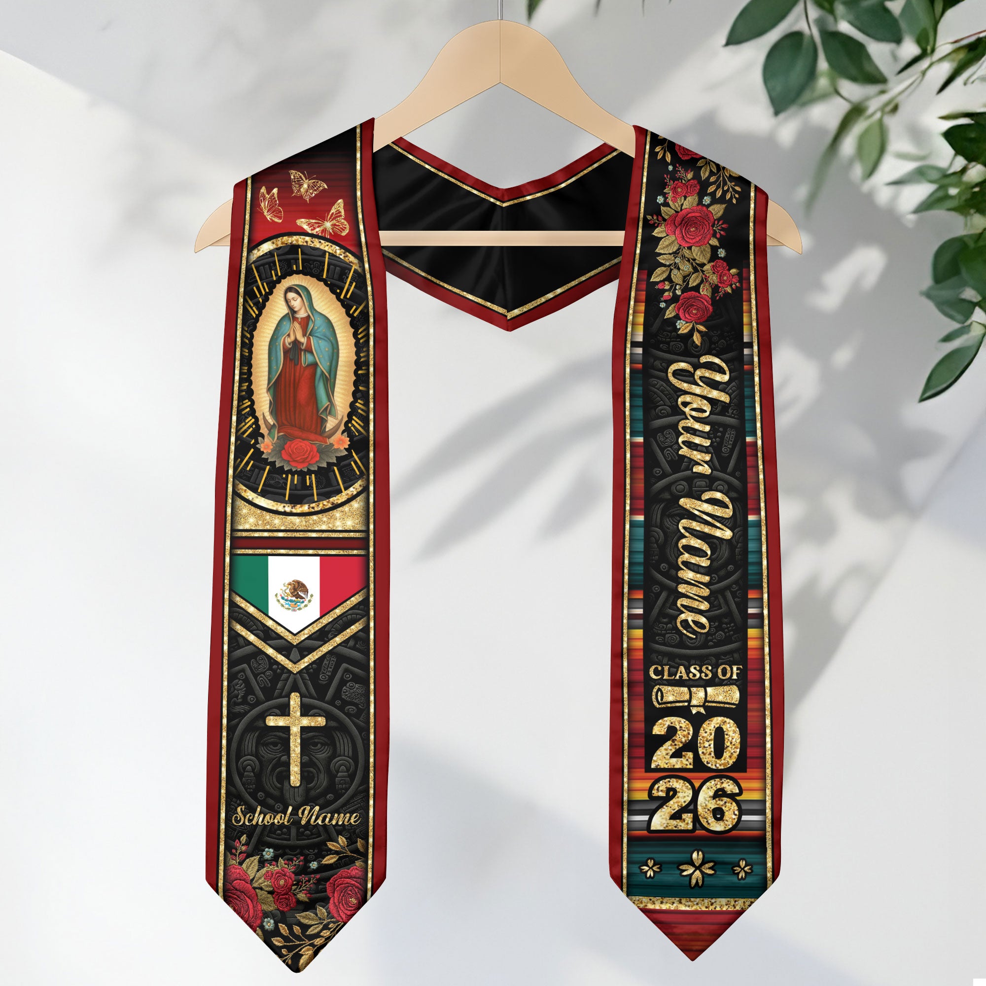 Customized Graduation Stole Mexico, Mexican Flag Style Graduation Sash for the Class of 2026