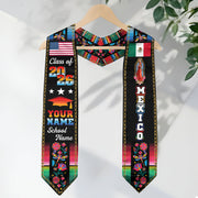 Custom Mexican Graduation Stole 2026 Aztec Floral Butterfly Virgin Mary USA Mexico Flag