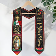 Custom Mexican Graduation Stole Class of 2026 Aztec Pattern Mexico Sash Virgin Mary