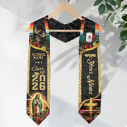 Custom Mexican Graduation Stole 2026 Mexico Sash Butterfly Virgin Mary Aztec Patterns