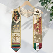 Mexican Graduation Stole Aztec Eagle Virgin Mary Cross Flag Custom Sash 2026