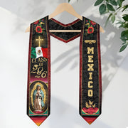 Mexican Graduation Stole Mexico Sash Aztec Virgin Mary Cross Flag Flowers 2026