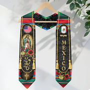 Mexican Graduation Stole Mexico USA Flag Aztec Virgin Mary Cross Flowers 2026