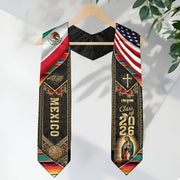 Mexico USA Graduation Stole Class of 2026, Virgin Mary & Eagle Heritage
